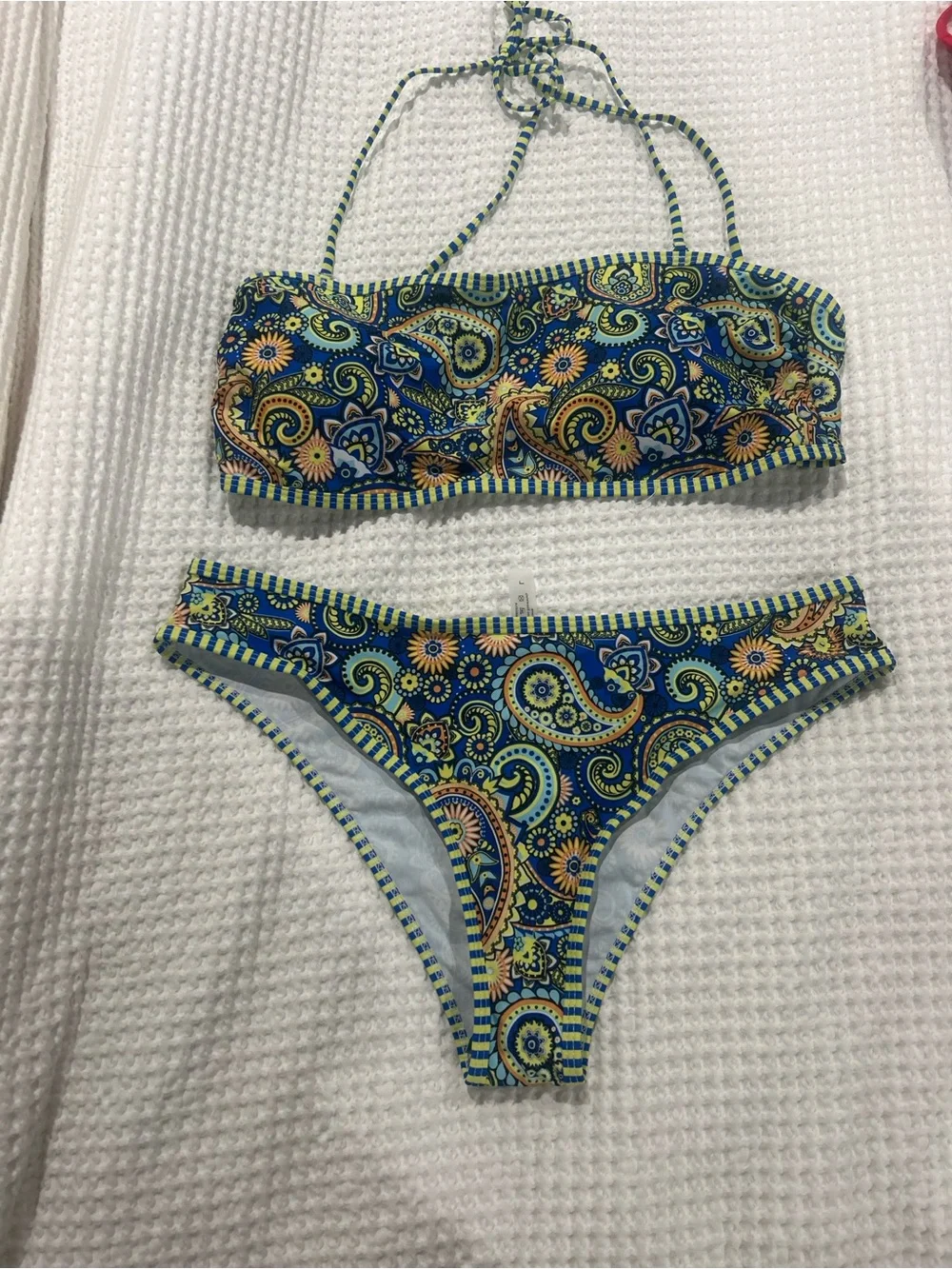 Women’s Blue Paisley Bandeau Bikini Set - Strap Option